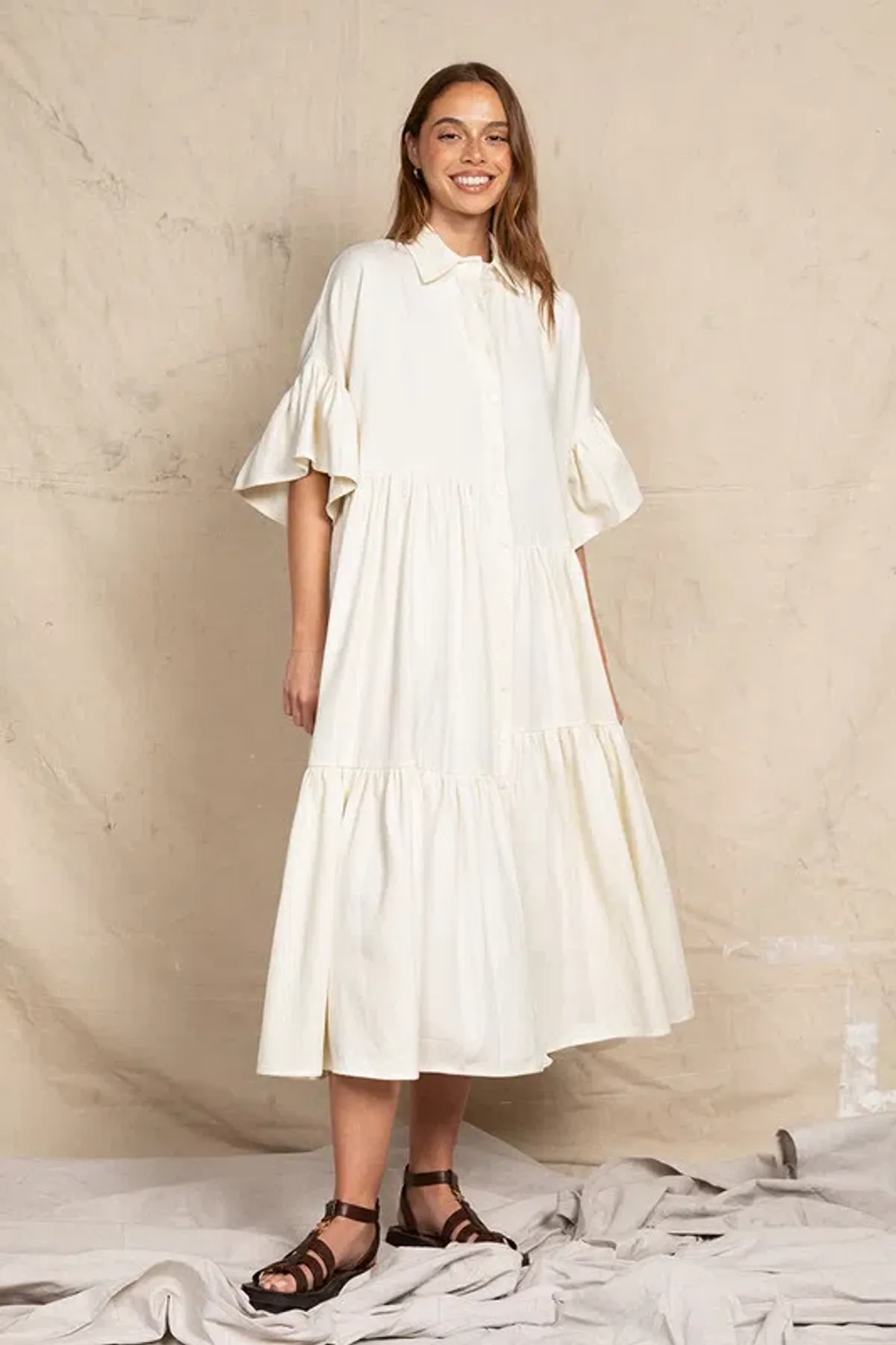 Bohemian Traders Genoa Midi Dress in  Cream Size AU 12 - Image 1