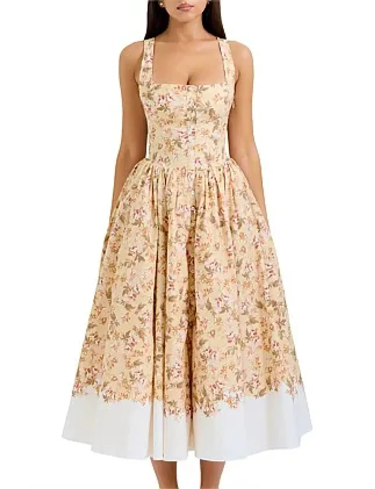 House Of CB Alba Midi Dress Autumnal Honeyflower Print Size 8/S - Image 1