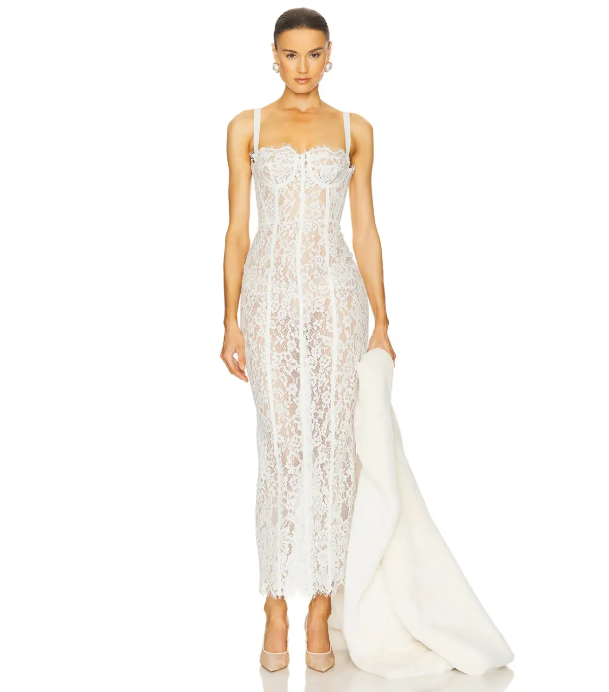 Helsa The Lace Column Midi Dress White Size 8/S - Image 1