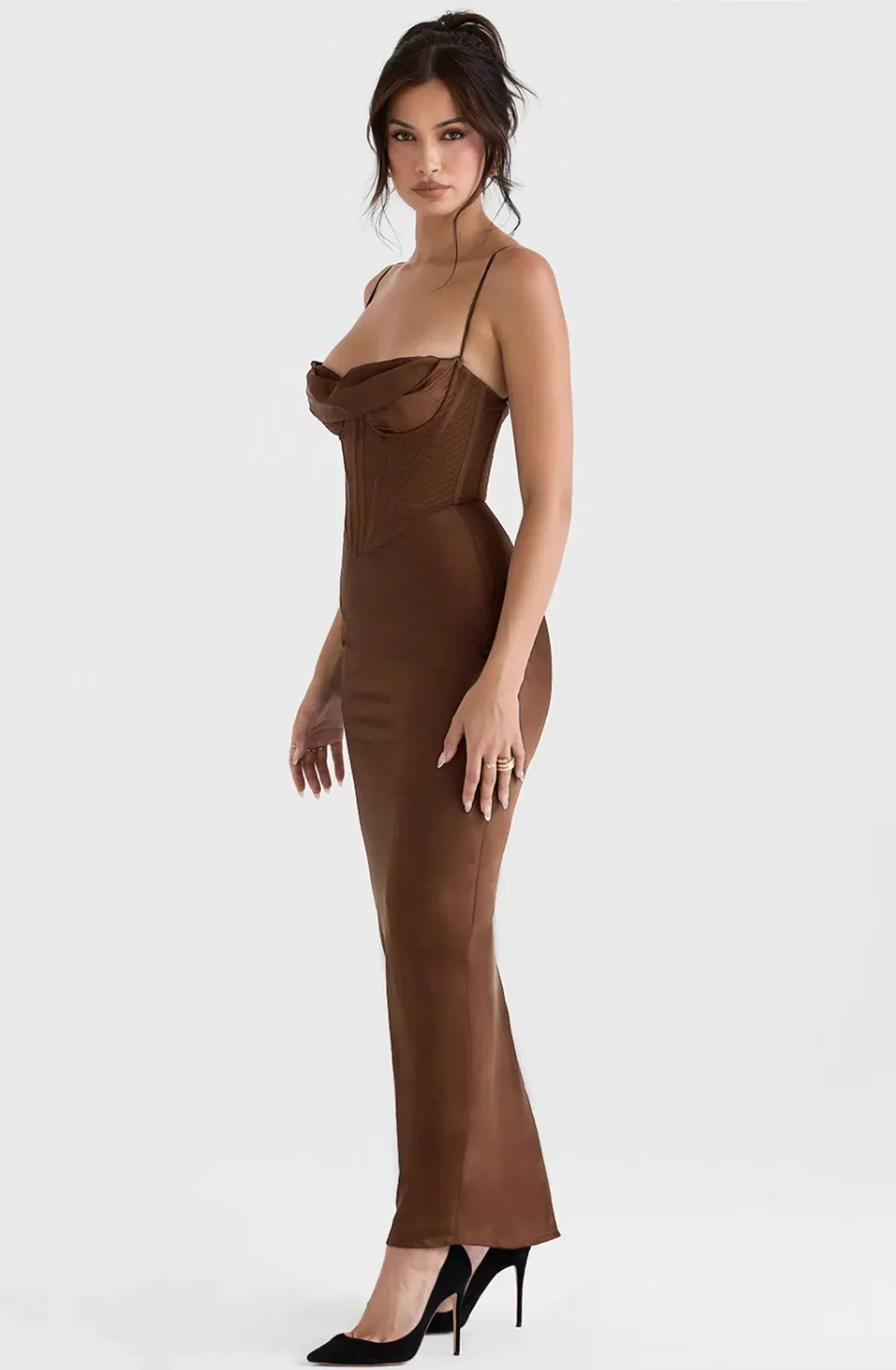 House of CB Charmaine Maxi Dress in Chocolate Corset Size S/ AU 8 - Image 2