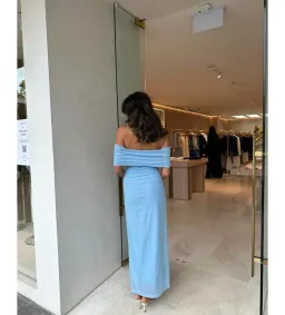 Kookai Bolt Off Shoulder Midi Dress Powder Blue Size AU 6 for rent on The Volte - image 6