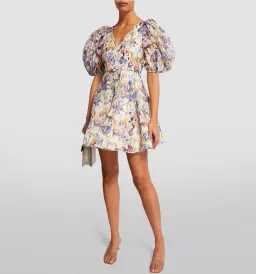 Zimmermann Tama Puff Sleeve Mini Dress in Iris Floral Size 2/AU12 for rent on The Volte - image 1