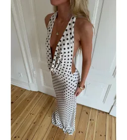 Design By Si Maltina Polka Dot Maxi Dress in White/Dark Brown Spot Size XS/S / AU 6 for rent on The Volte - image 2
