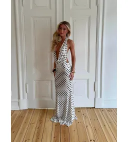Design By Si Maltina Polka Dot Maxi Dress in White/Dark Brown Spot Size XS/S / AU 6 for rent on The Volte - image 1