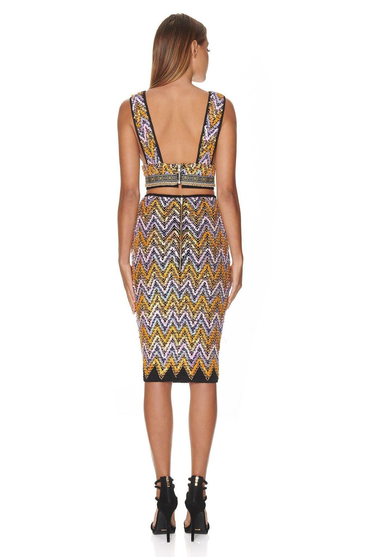 Eliya the Label Malibu Crop Top and Skirt Set Sequin Size 10 - Image 3