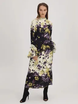 Florere Printed Fluted Cuff Midi Dress in Multi Size 10 for rent on The Volte - image 1