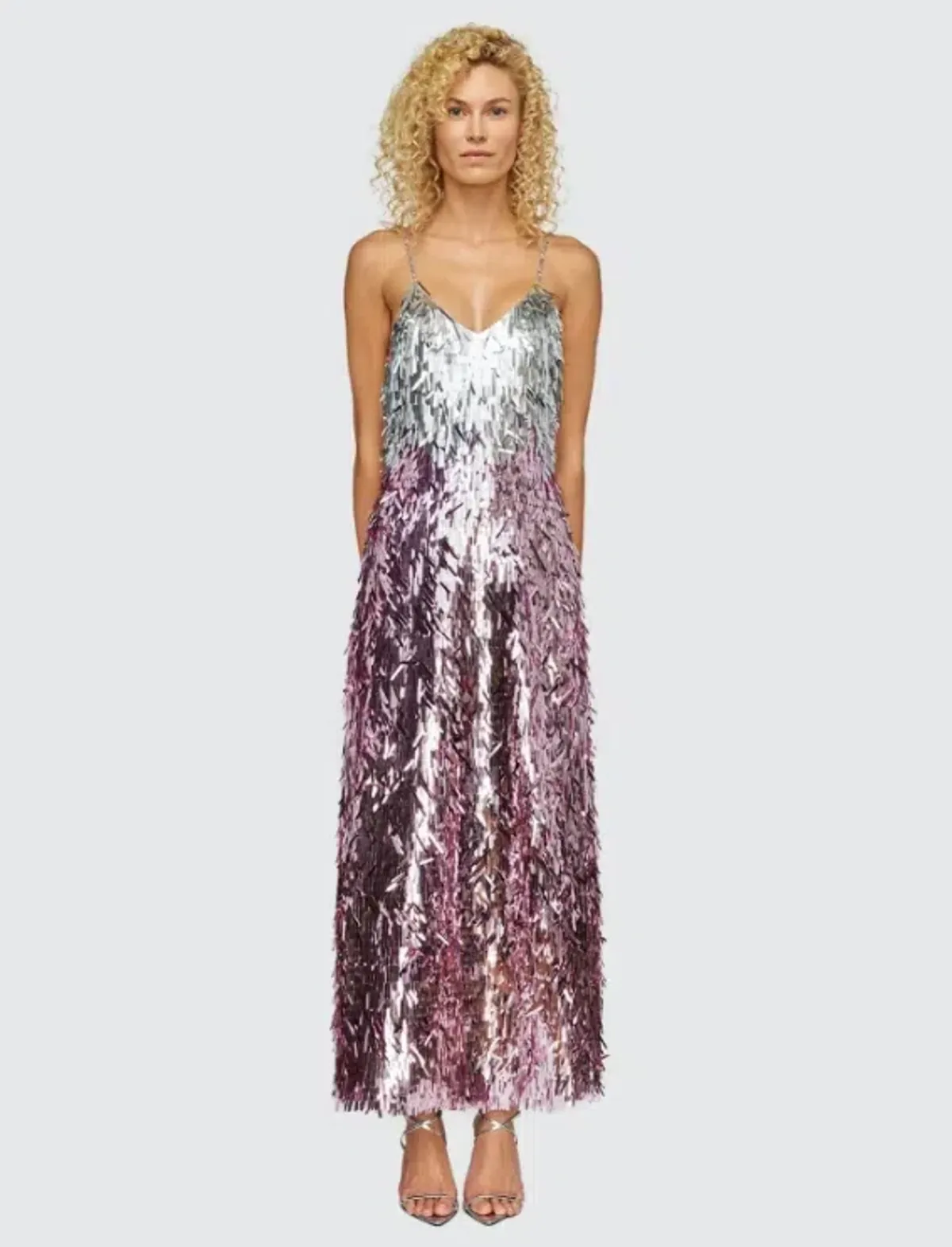 Leo Lin Taylor Sequin Maxi Dress Metallic Pink and Silver Size AU 10 - Image 1