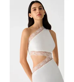 Misha Jillian Asymmetric Lace Gown in Ivory Size 12/L for rent on The Volte - image 3