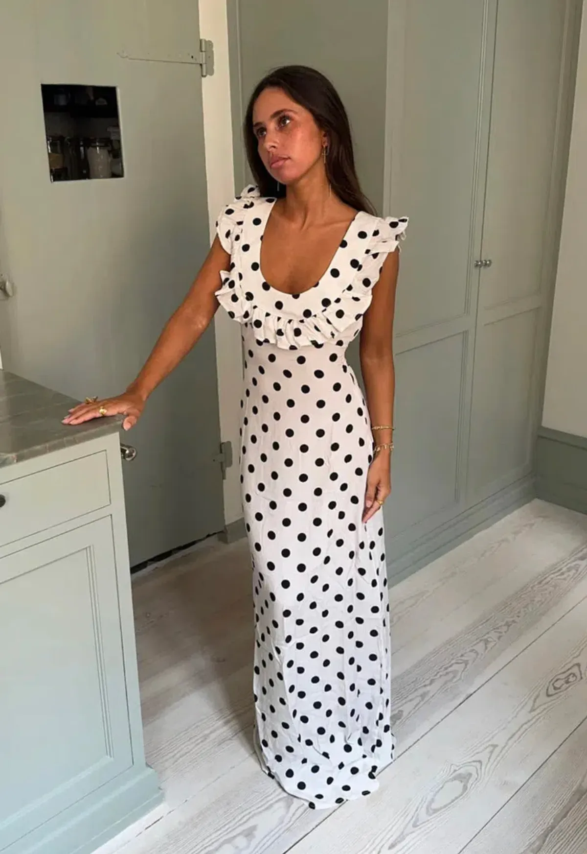 Design By Si Luna Maxi Dress in White with Polka Dots Size XS/AU6 - Image 1