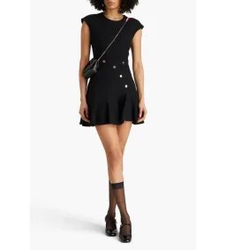 Sandro Fluted Button-embellished Tweed Mini Dress in Black Size 8  for rent on The Volte - image 1