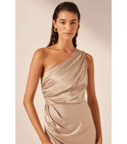 Shona Joy La Lune Gathered One Shoulder Maxi Dress Gold Size AU 16 for rent on The Volte - image 3