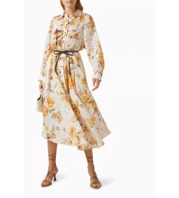 Zimmermann Ottie Tuck Shirt Midi Dress White Floral Size 4/AU 16 for rent on The Volte - image 1