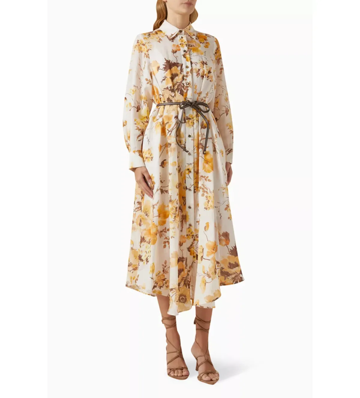 Zimmermann Ottie Tuck Shirt Midi Dress White Floral Size 4/AU 16 - Image 2
