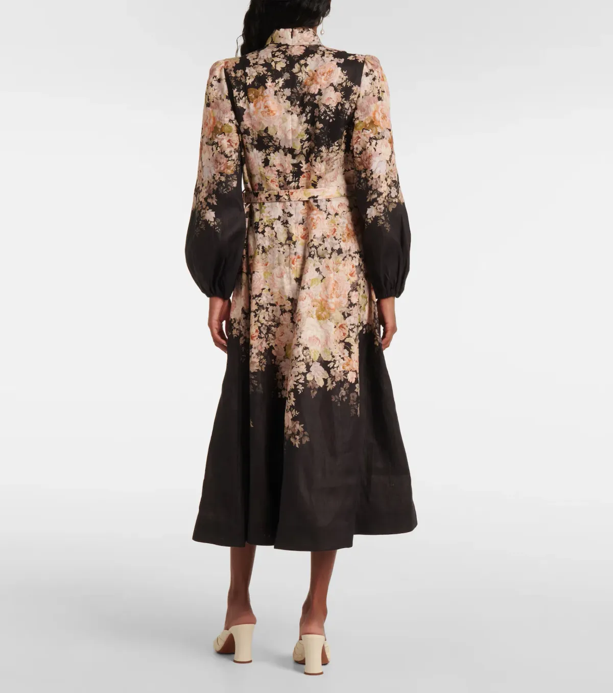 Zimmermann Illustration Buttoned Midi Dress in Black Rococo Floral Size 4 - Image 2