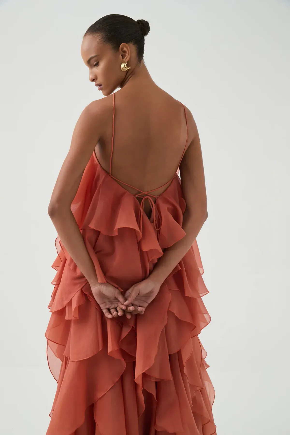 Aje Pandorea Layered Maxi Dress Coral Clay Size 6 - Image 4