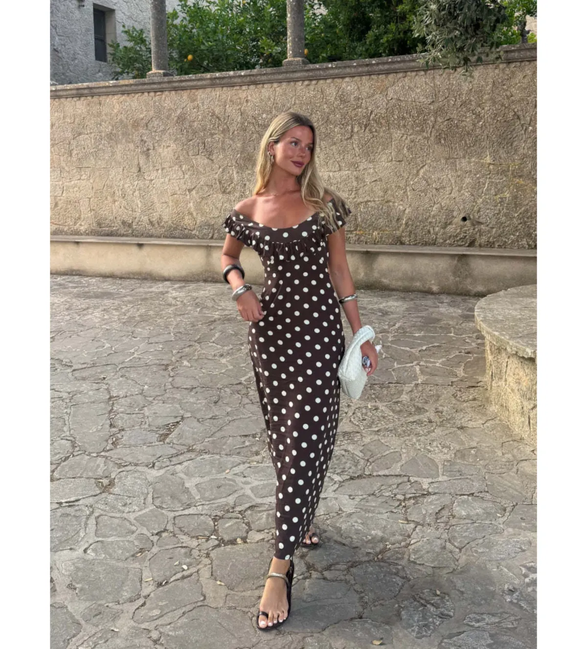 Design by Si Luna Maxi Dress Polka Dots Brown/Yellow Size AU 12 - Image 2