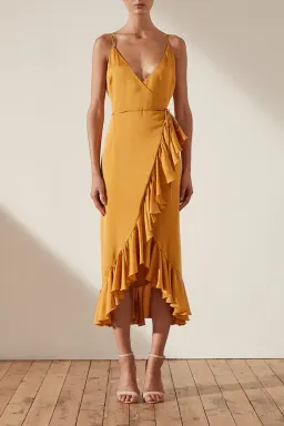 Shona Joy Oro Cocktail Wrap Midi Dress Gold Size 12 for rent on The Volte - image 1