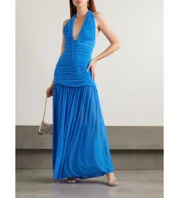 Christopher Esber Orion Open-back Ruched Mesh Gown in Blue Size 6 for rent on The Volte - image 1