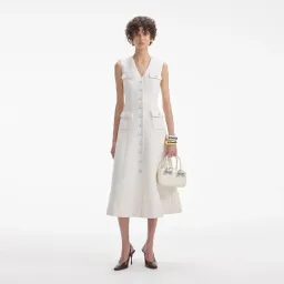 Self-Portrait Cream Tinsel Boucle Buttoned Midi Dress Size 10 for rent on The Volte - image 1