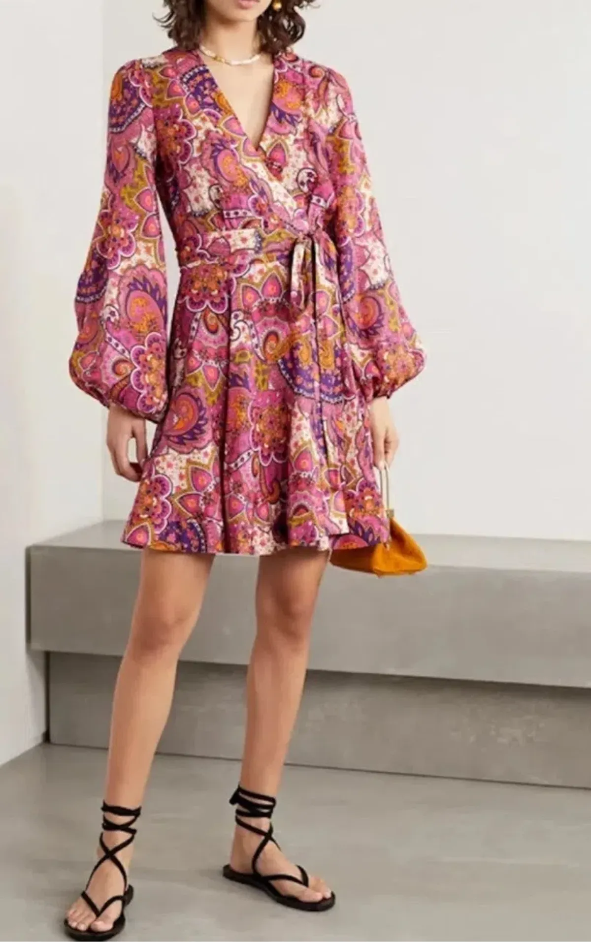 Zimmermann Dress Pink Paisley Fiesta Linen Wrap Size 0/AU 8 - Image 4