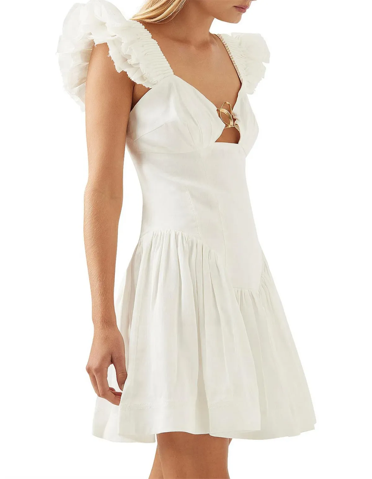 Aje Simone Frill Sleeve Mini Dress White Size 8  - Image 3