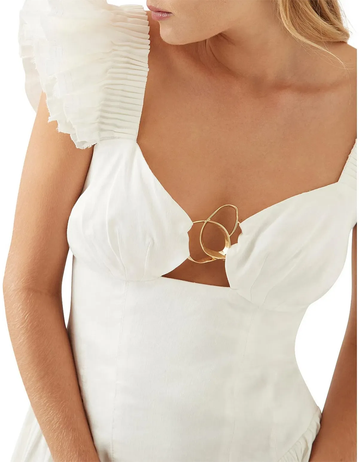 Aje Simone Frill Sleeve Mini Dress White Size 8  - Image 2