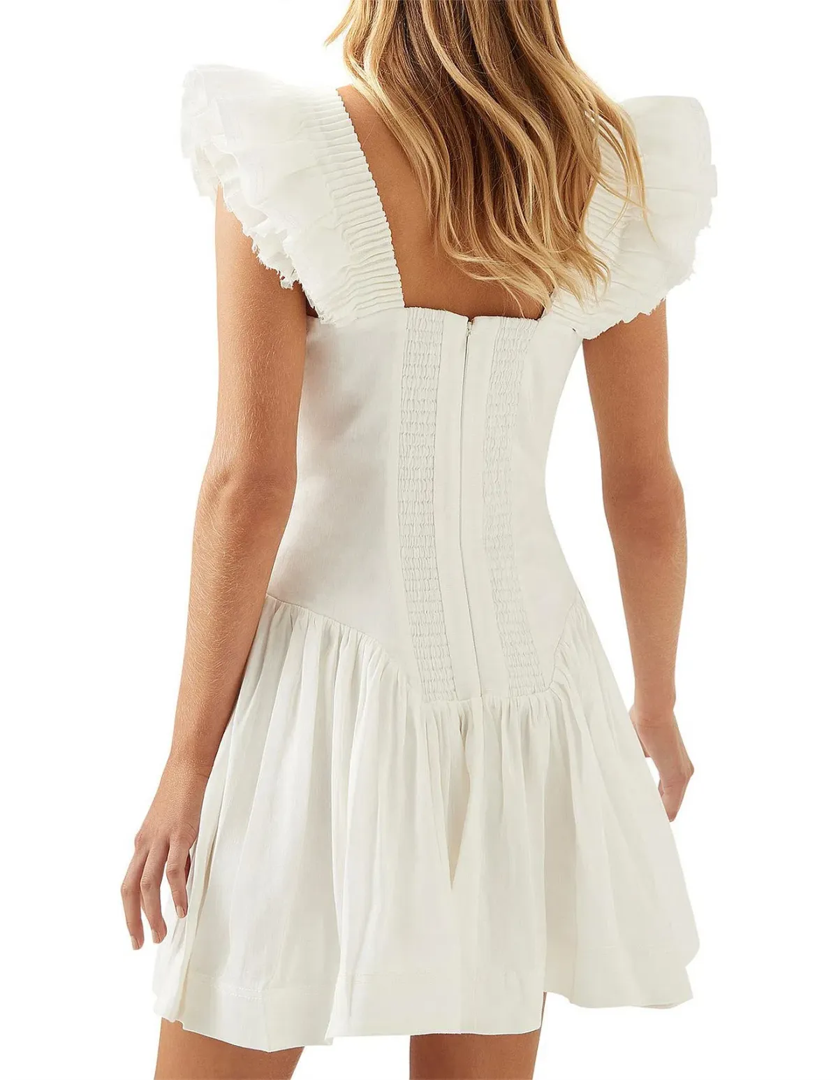 Aje Simone Frill Sleeve Mini Dress White Size 8  - Image 4