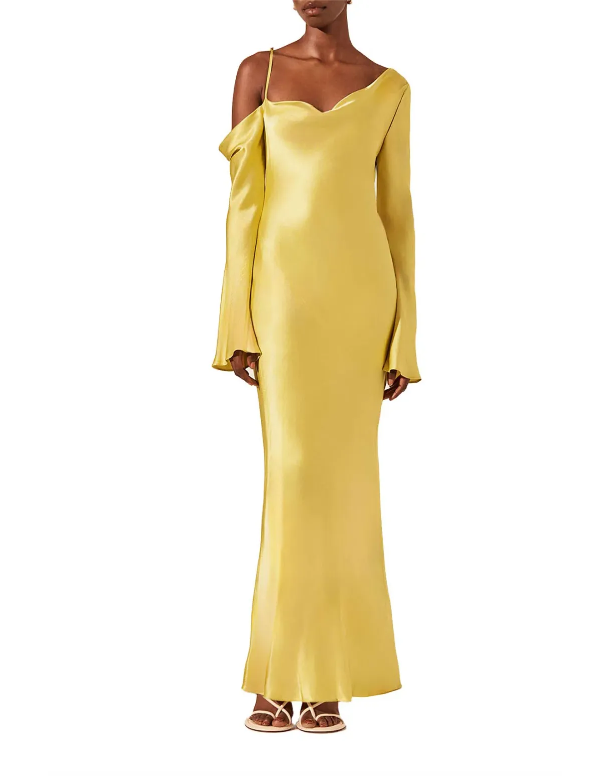 Shona Joy Sofia Asymmetrical Long Sleeve Maxi Dress Lime Size 8 - Image 1