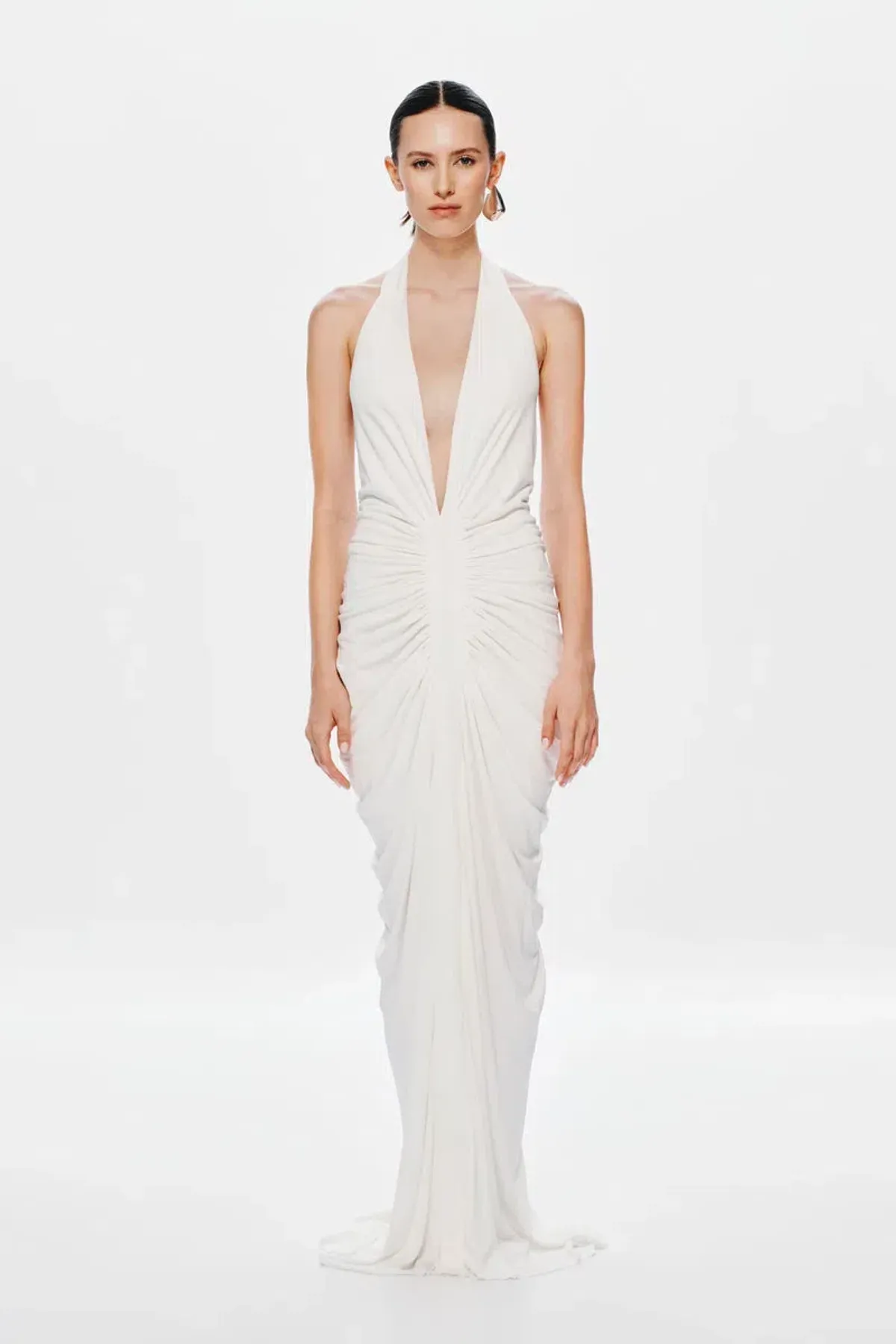 Misha Collection The Venus Gathered Cupro Maxi Dress Ivory Size 6 - Image 1