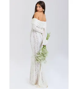 House of CB Belle Lace Off Shoulder Maxi Dress Vintage Cream Floral Size Size +L / AU 14-16 for rent on The Volte - image 3