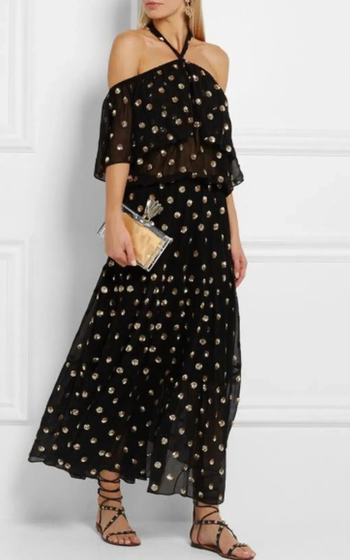 TEMPERLEY LONDON Jolie Sequin Embellished Georgette Maxi Dress Black, Size 8 - Image 4