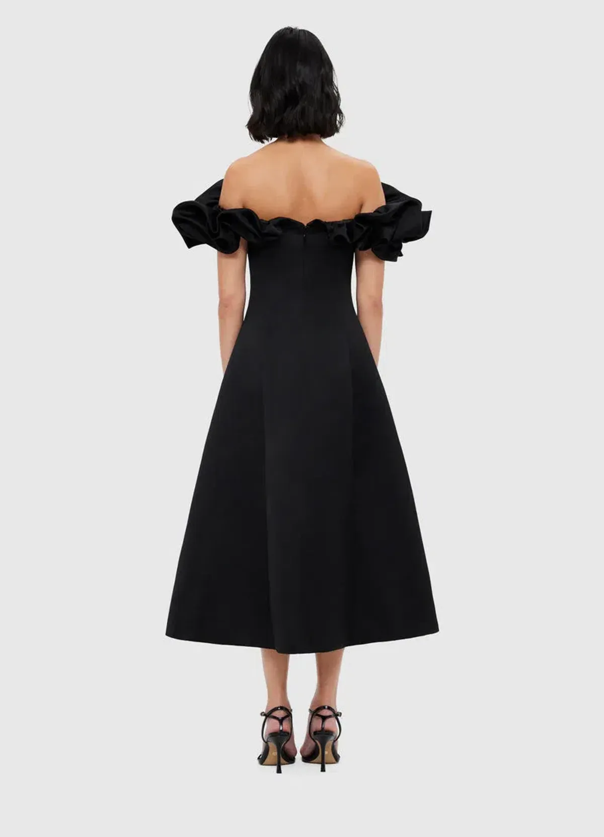Leo Lin Annie Off Shoulder Frill Midi Dress Black Size 10 - Image 2