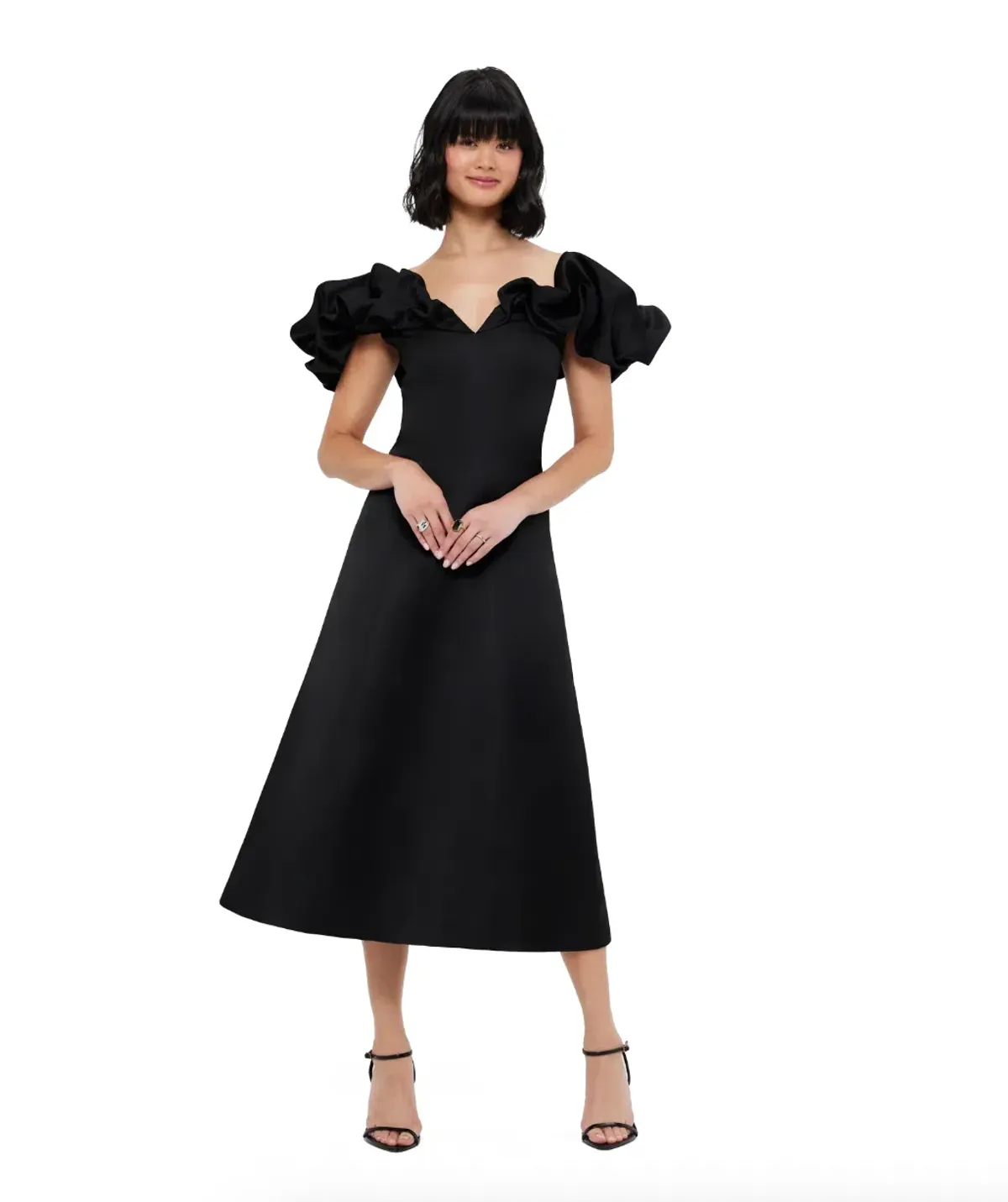 Leo Lin Annie Off Shoulder Frill Midi Dress Black Size 10 - Image 1