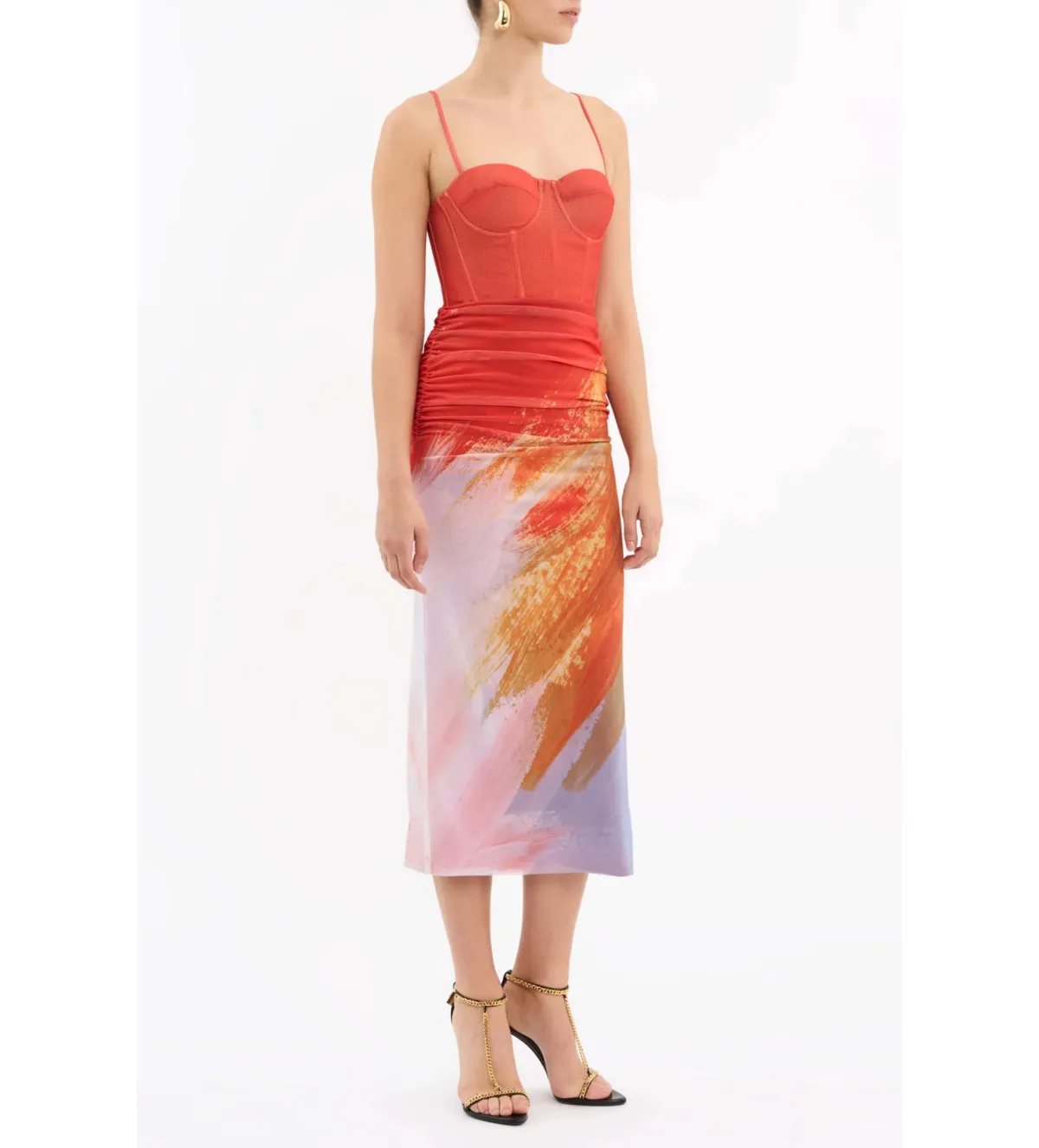 Rebecca Vallance Frida Corset Midi Dress Orange Size AU 12 - Image 2