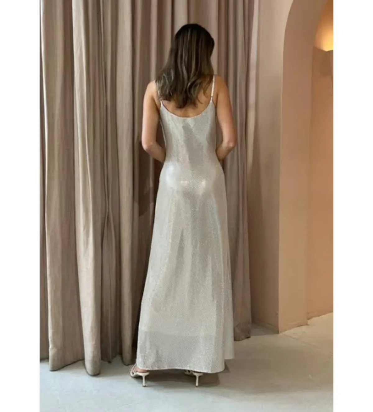 Manning Cartell High Voltage Slip Maxi Dress Nude Silver Size 10 - Image 6