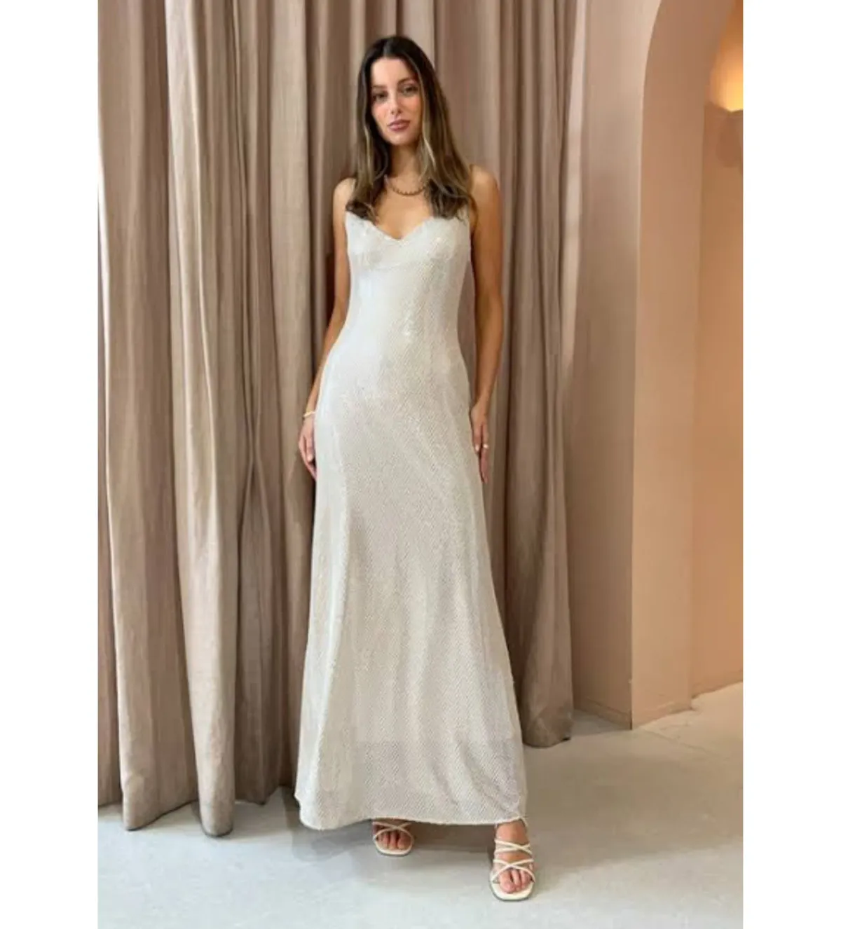Manning Cartell High Voltage Slip Maxi Dress Nude Silver Size 10 - Image 5