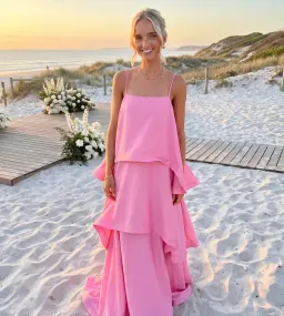 Elliat Tilly Tiered Maxi Dress in Pink Size XS/AU 6 for rent on The Volte - image 1