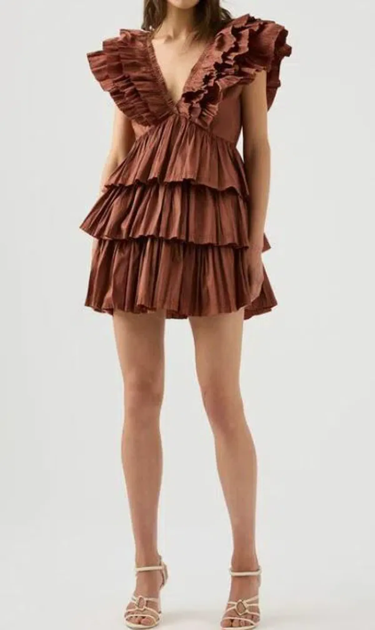 Aje Rhythmic Frill Dress Coffee Size 12 - Image 1