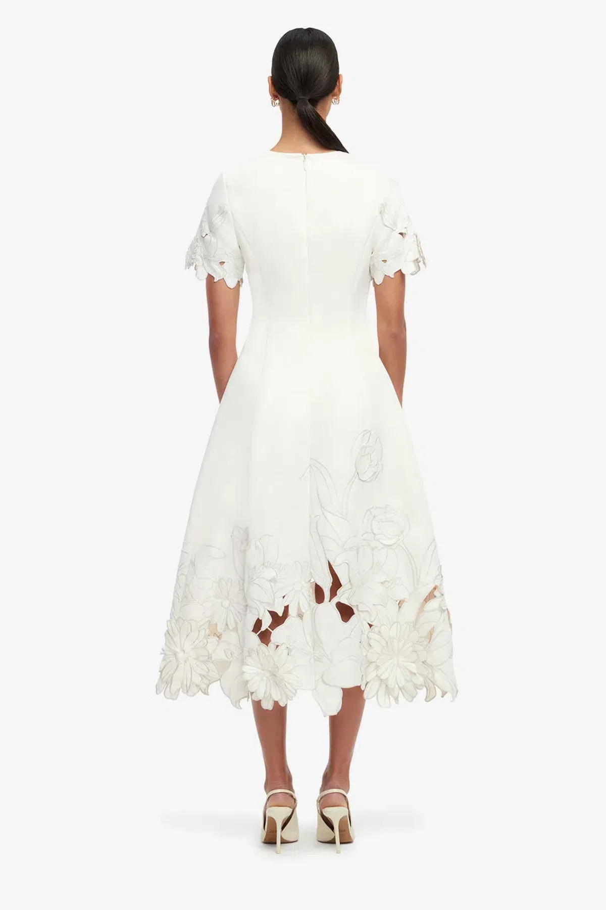  Leo Lin Caroline Applique Short Sleeve Midi Dress Ivory Size 10 - Image 4
