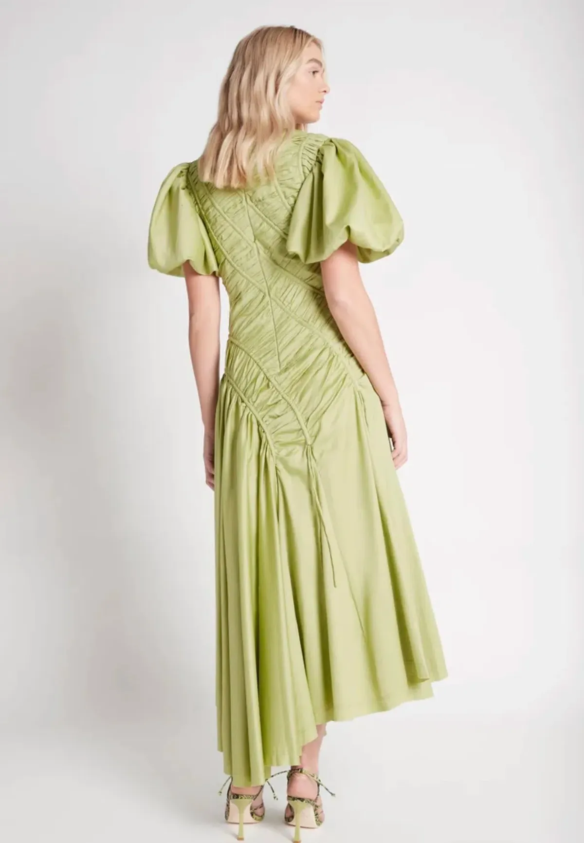 Aje Siren Drawstring Midi Dress Bayleaf Green Size 14 - Image 4