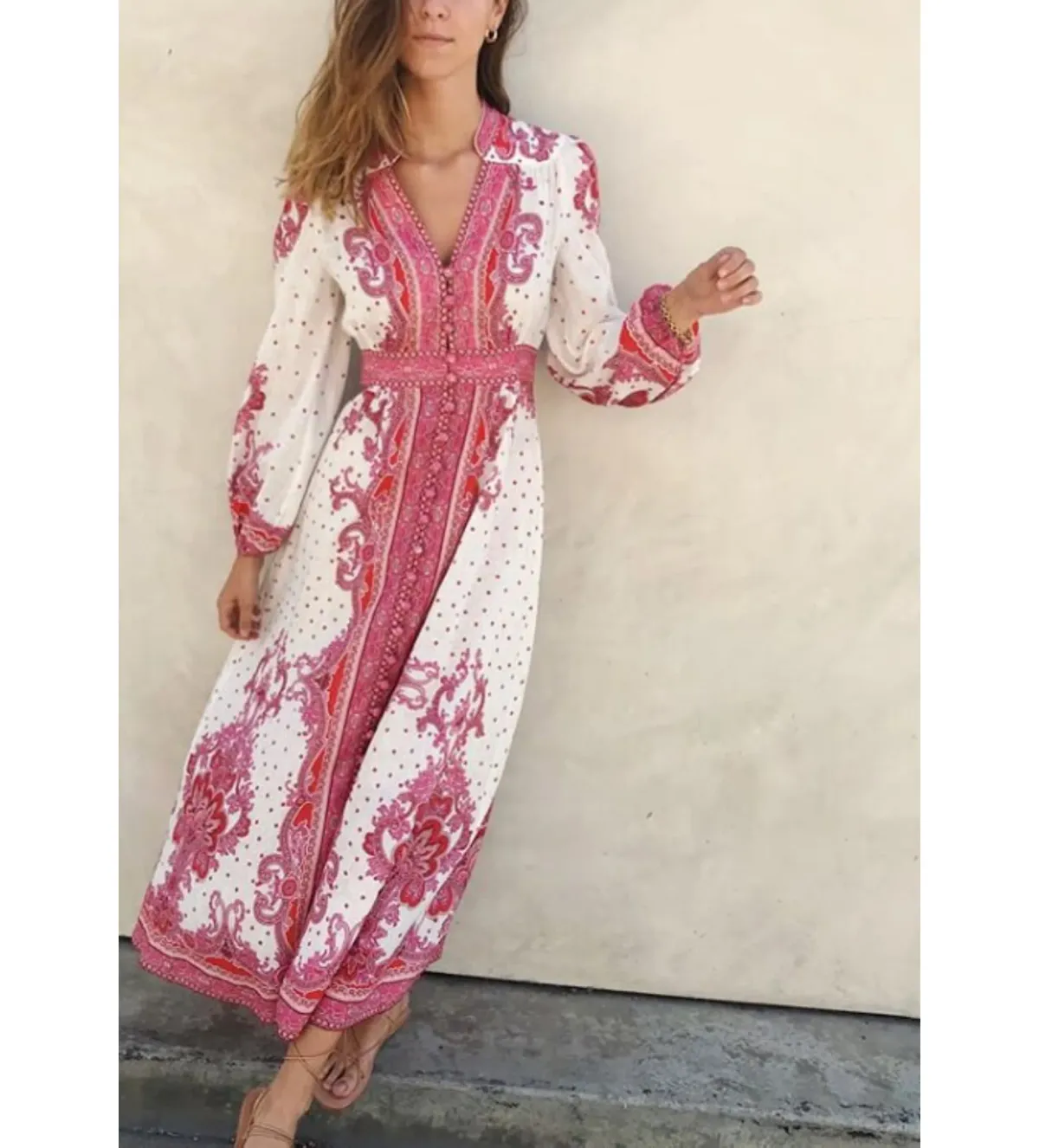 Zimmermann Bells Paisley Long Midi Dress Red Paisley Size 0 AU 8 - Image 3