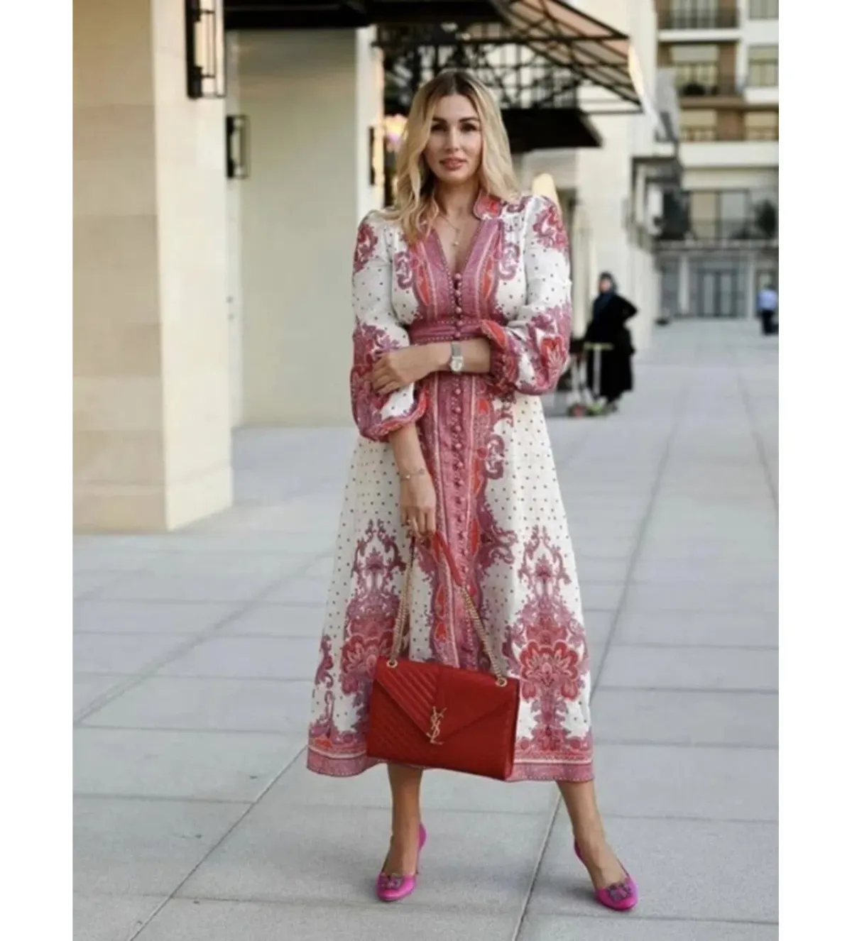 Zimmermann Bells Paisley Long Midi Dress Red Paisley Size 0 AU 8 - Image 2