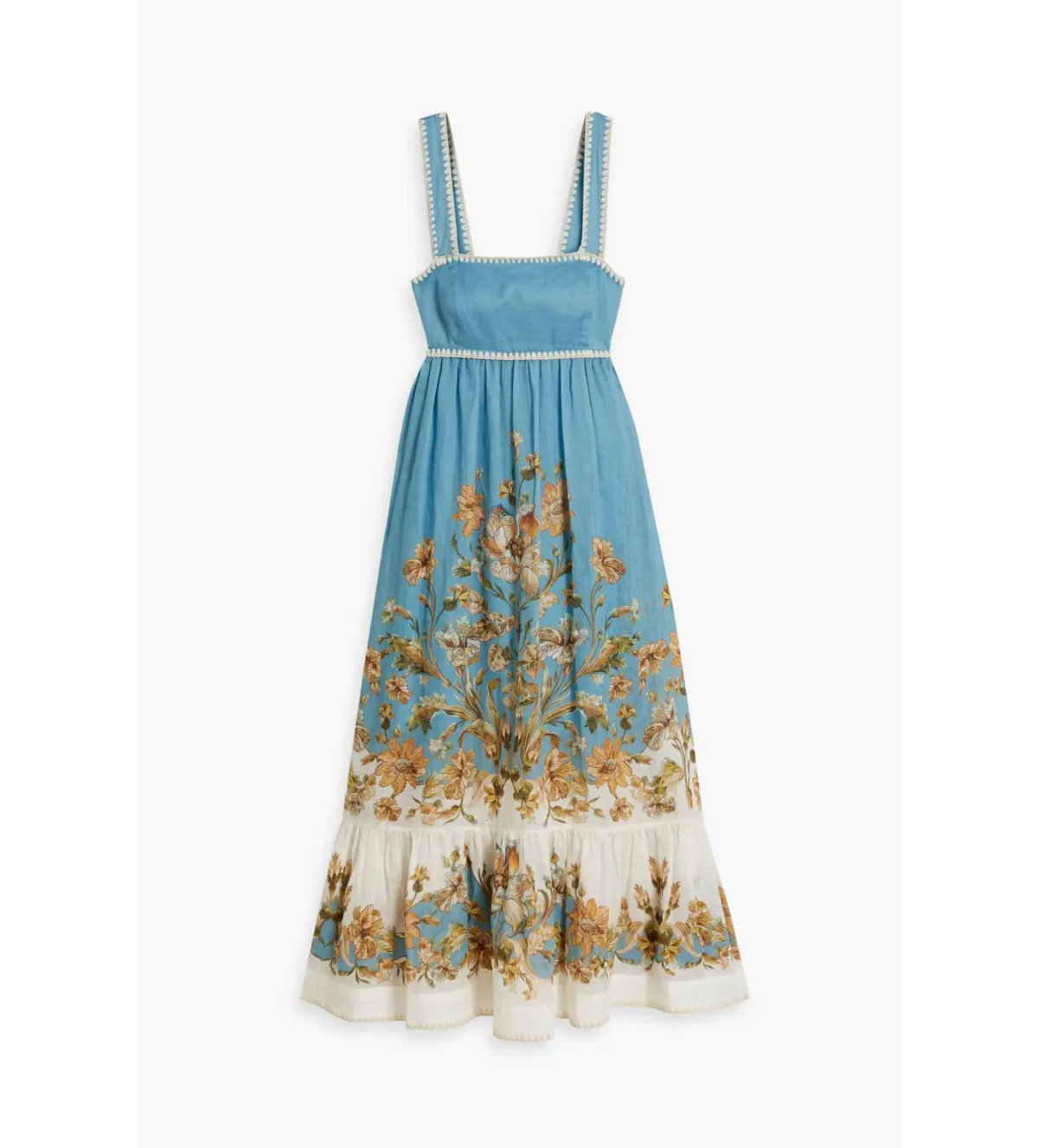 Zimmermann Chintz Tiered Ramie Midi Dress Blue Daisy Size 2 AU 12 - Image 5