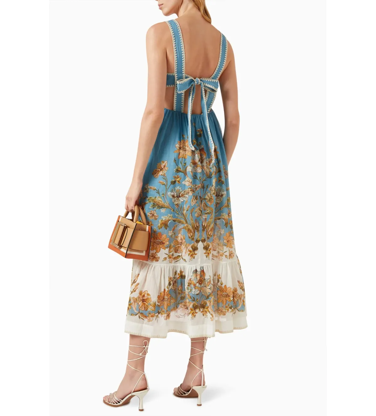 Zimmermann Chintz Tiered Ramie Midi Dress Blue Daisy Size 2 AU 12 - Image 3