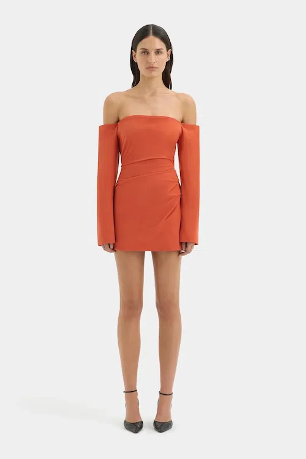 Sir The Label Rossana Off Shoulder Mini Dress Terracotta Size 3 / AU 12 - Image 1