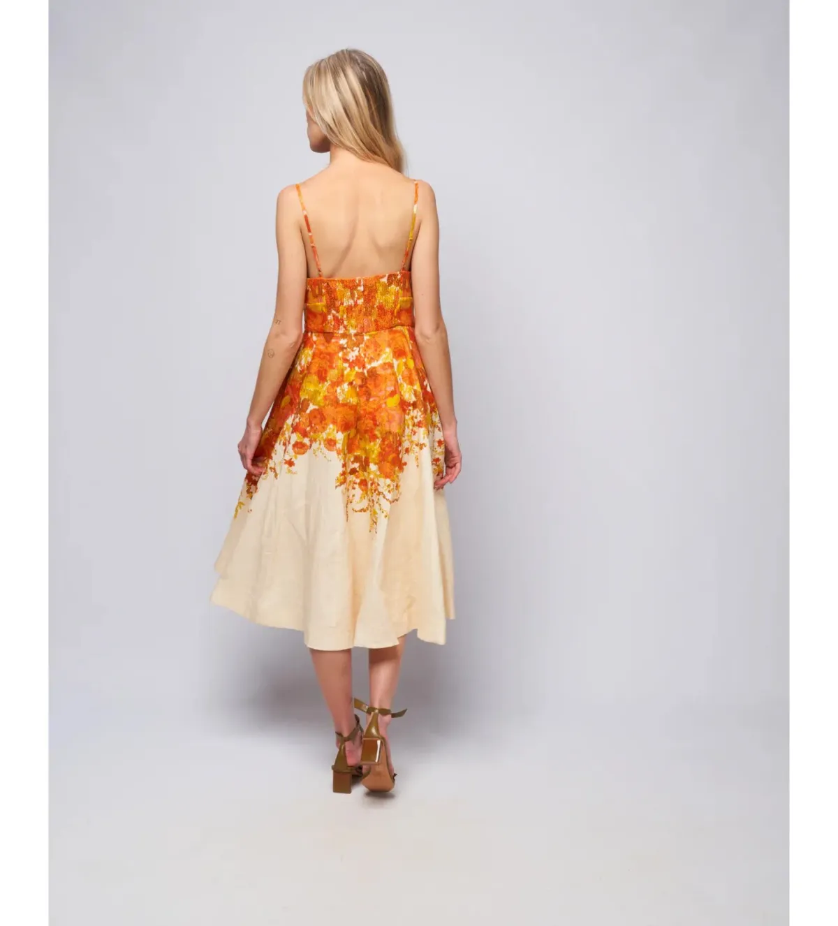 Zimmermann High Tide Picnic Linen Midi Dress Citrus Ikat Size 3 AU 14 - Image 4