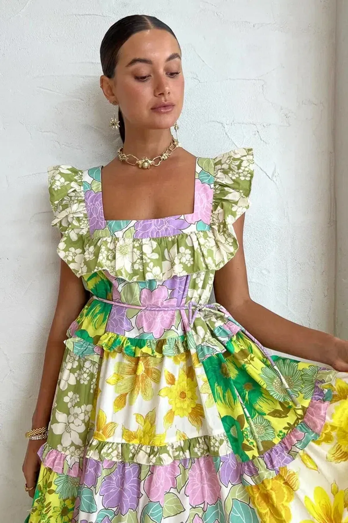 Alemais Elora Tiered Patchwork Midi Dress Size AU 10 - Image 2
