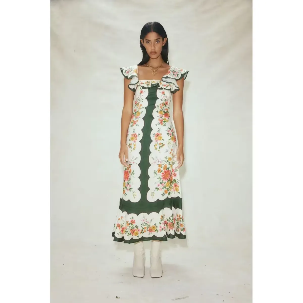 Alemais Elisabetta Ruffle Midi Dress Floral Size AU 10 - Image 1