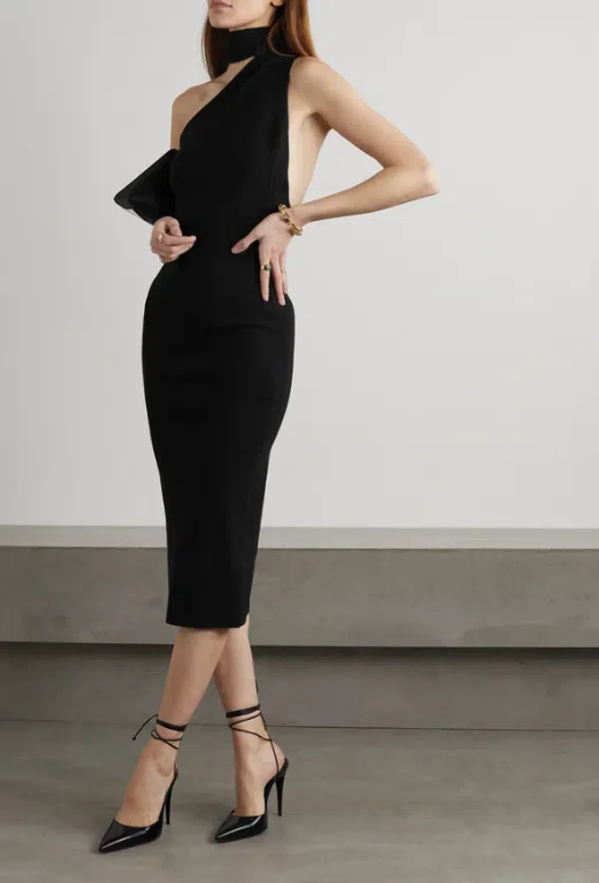 Solace London Black Aria Midi Dress Size S/AU 10 - Image 1