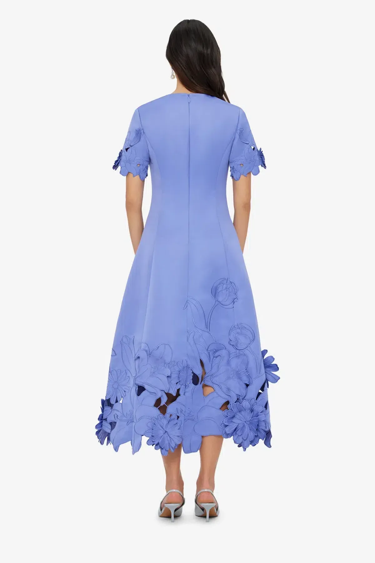 Leo Lin Caroline Applique Short Sleeve Midi Dress Moonlight  Size 8 - Image 4